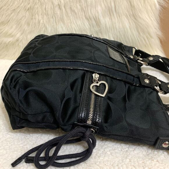 COACH POPPY DAISY Black Signature Sateen Canvas Drawstring SPOTLIGHT Tote F20101 - Picture 5 of 16